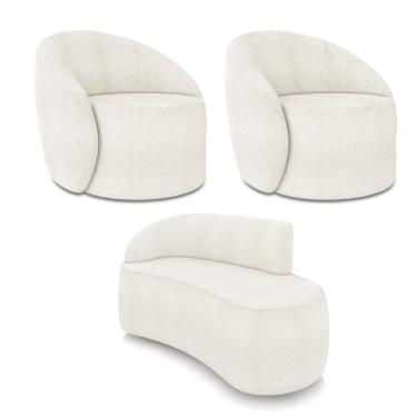 Imagem de Sofá 2 Lugares Orgânico 140cm Morgan e 2 Poltronas Lua Bouclê Off White D03 - D'Rossi