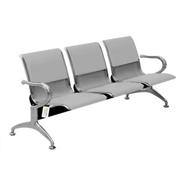 Imagem de Cadeira Longarina Com Est Cromada 3 Lugares Colors Cinza Claro