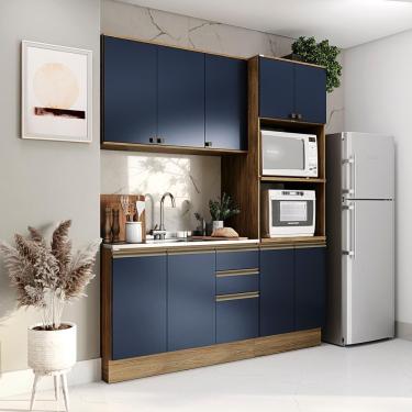 Imagem de Cozinha Compacta Celeste Kappesberg 100% Mdf Nogueira/azul 190cm