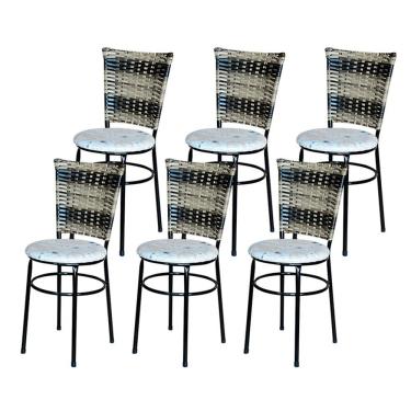 Imagem de 6 Cadeiras Para Cozinha Preta Hawai Cappuccino Premium Assento Floral Cor:floral Areia