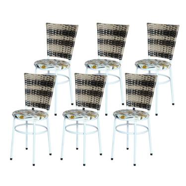 Imagem de 6 Cadeiras Para Mesa Branca Hawai Cappuccino Premium Assento Floral Cor:floral Orquídea