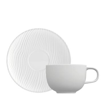 Imagem de Kit 06 Xícaras Chá Pires 235ml Porcelana Branco Fosco Dunas