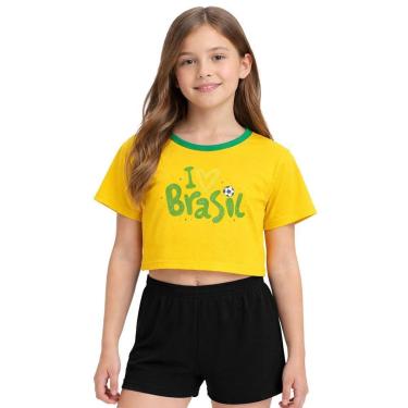 Imagem de Camiseta Cropped Juvenil Look Jeans I Love Brasil-Feminino