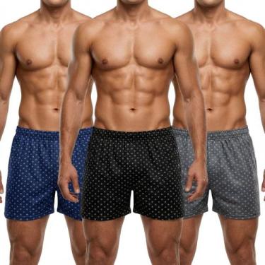 Imagem de Kit 3 Shorts Samba Canção Masculino Sortidos Estampas Exclusivas Algod
