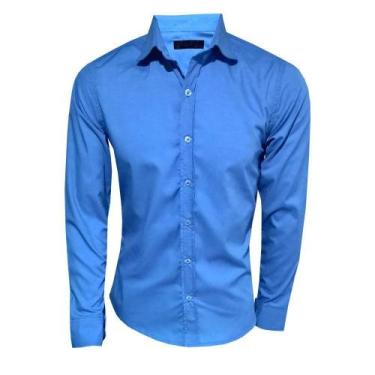 Imagem de Camisa Masculina Manga Longa Slim Fit Azul - Lojas Vicenttino, 4