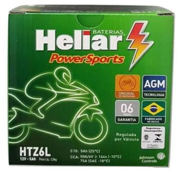 Imagem de Bateria Heliar HTZ6L Moto 5ah Selada AGM Honda Titan/Fan/Biz/Bros Yama