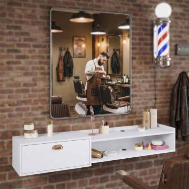 Imagem de Bancada 1.5 Suporte Barbearia Completa Balcão Suspenso Salão De Beleza