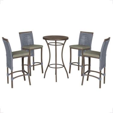 Imagem de Mesa Bistrô e 4 Banquetas Roma Marrom Corda Náutica Estofado 8 Trama O