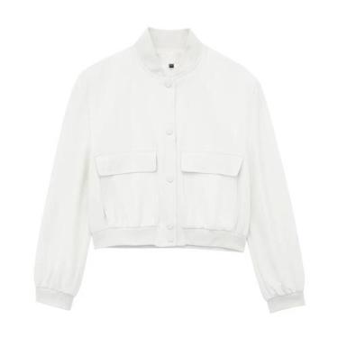 Imagem de Jaqueta Bomber Vintage Feminina De Manga Longa Casual Estilo Streetwea