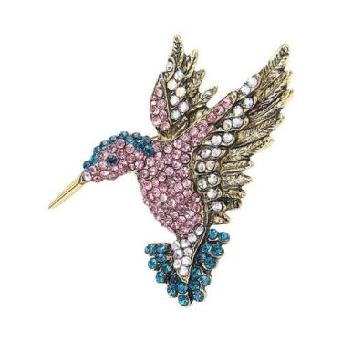 Imagem de Broche Unissex Feminino De Beija-flor Com Strass, Alfinete De Vidro Em