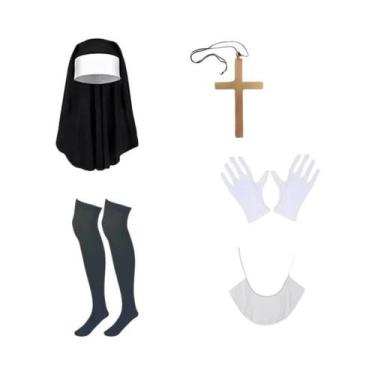 Imagem de Conjunto De Fantasia De Freira Para Halloween Clássico Com Lenço, Cola
