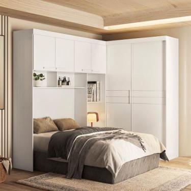 Imagem de Quarto Modulado Casal Florença com Cabeceira e Guarda Roupa Branco Mov