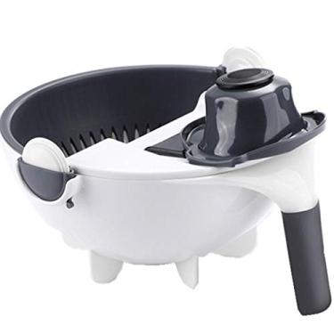 Imagem de Cortador de vegetais multifuncional 9 em 1 com cesta de drenagem para cozinha, frutas, legumes, batata, ralador, fatiador e fatiador de alimentos
