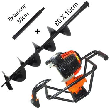 Imagem de Perfurador de Solo Profissional Vulcan VPS520 á Gasolina 2 Tempos 52cc 2,5hp Potente e de Alta Durabilidade com Broca 80x10cm + Extensor 30cm