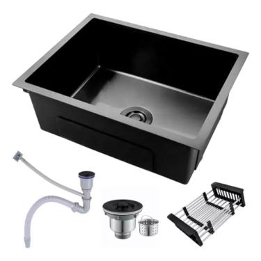 Imagem de Cuba Pia Gourmet Inox Preta Nano Quadrada Cozinha 50x45