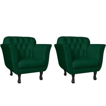 Imagem de Kit 2 Poltronas Decorativa Dália Suede Verde Pés Madeira Ms Decor