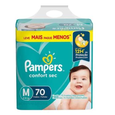 Imagem de Fralda Pampers Confort Sec Bebê 6 A 10Kg Tamanho M Pacote 70 Unidades