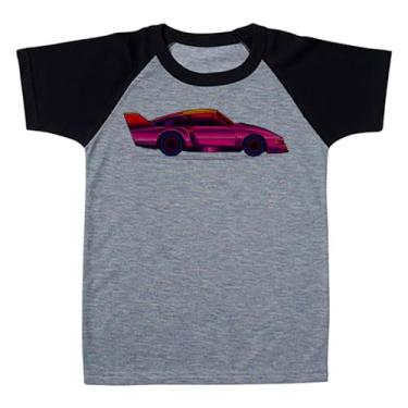 Imagem de Camiseta Raglan Infantil Cinza Carro Corrida Vermelho Rosa Retrowave (BR, Numérico, 6, Regular, Polialgodão)