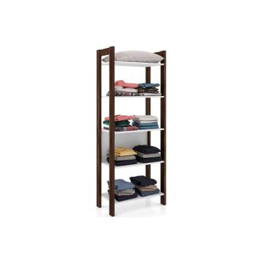 Imagem de Módulo de Quarto Casal Closet AZ1005 c/ 5 Prateleiras Branco/Nogal - Tecno Mobili