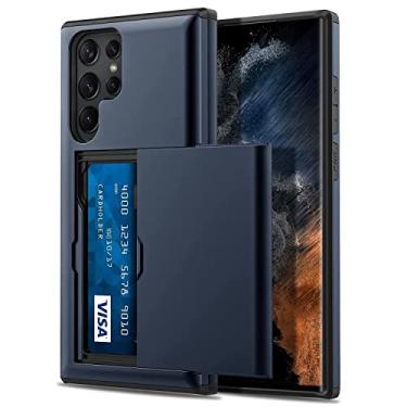 Imagem de Capa Porta Cartão para o Samsung Galaxy S23 Ultra - Compartimento Oculto para Amazenamento de 2 Cartões e Proteção Anti-impacto Azul