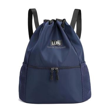 Imagem de Bolsa com cordão, mochila leve com suporte para garrafa de água e bolsos, mochila esportiva de ginástica, Azul, 20L, Esportes