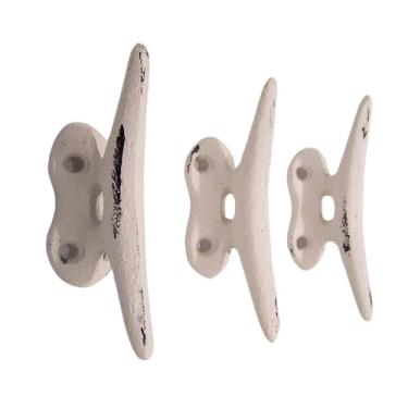 Imagem de Ganchos de parede náuticos de ferro fundido branco, 9,5 cm, conjunto com 3