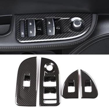 Imagem de Maçaneta de porta para painel de botão de elevação de janela para Alfa Romeo Giulia 2017-2021, 4 peças estilo fibra de carbono