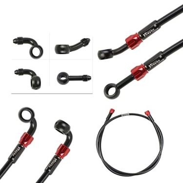 Imagem de Fireyouracing Mangueira de freio de motocicleta trançada, 400-2400mm AN3 tubo de embreagem hidráulico óleo DOT linha de tubo de fluido de aço inoxidável para ATV Dirt Pit Street Racing Bike, removendo acessórios banjo (preto/400mm)