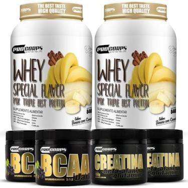 Imagem de Combo 2 Whey Protein 3w+ 2 Bcaa Em Pó 150g + 2 Creatina 100g (840g, Banana com Canela)