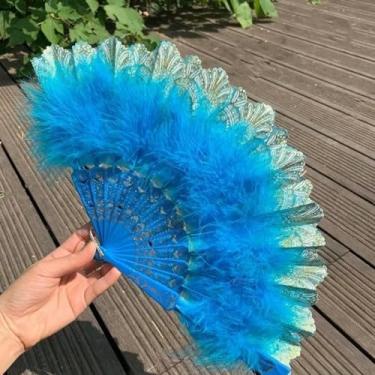 Imagem de JIMINISO Leque dobrável de penas japonês, gótico, apresentação, dança, leque de mão, artesanato, presentes, fadas, passarela