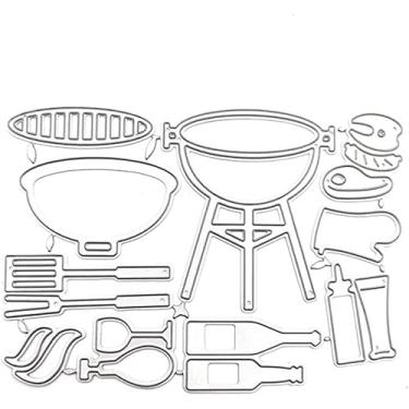 Imagem de Molde de corte de cerveja para churrasco para fazer cartões, moldes de corte de metal para festa de churrasco, parabéns, cortes de matriz, modelo de estênceis em relevo para decoração de