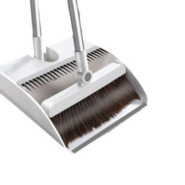 Imagem de HuGei Conjunto de vassoura para ambientes externos, conjunto de vassoura e pá de lixo, conjunto de vassoura, 180°, vassoura rotativa, dobrável, combinação de pá de lixo antiaderente, artefatos de