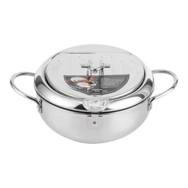 Imagem de Fenteer Frigideira de óleo com termômetro, frigideira, frigideira funda para anéis de cebola, fogão de indução, camarão, 20x20x8cm