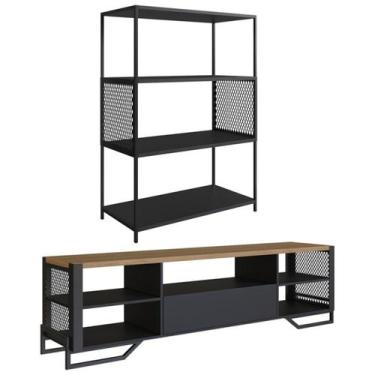 Imagem de Rack 180 Cm Gaveta Estante 77 Cm Industrial 17X24 Preto Mell PP - Plac
