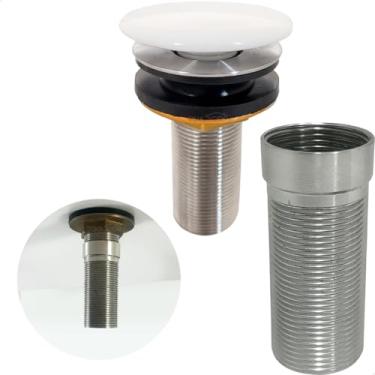 Imagem de Dona D Cor, Valvula Click Cerâmica Branca Com Prolongador Inox 14cm Para Cuba De Apoio 7/8 Ralo de Pia Banheiro Valvula Longa Escoamento para Cuba de Sobrepor