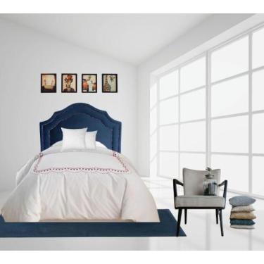 Imagem de Cabeceira Solteiro Luxo Veludo Azul Dupla Tacha Fumê 65X90 - Brilhos