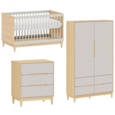 Imagem de Berço Americano Cômoda e Roupeiro Infantil Cinza com Carvalho Linha To