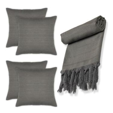 Imagem de Kit Manta Xale para Sofá e Cama Lisa com 4 Capas para almofada - MILLE
