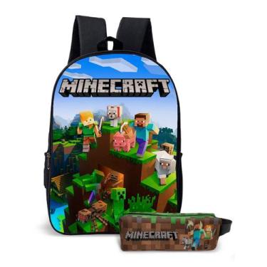 Imagem de Kit Mochila com Estojo Escolar Infantil Game Minecrafit  Menino e Meni