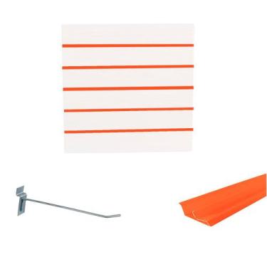 Imagem de Painel Canaletado Branco em Mdf 0,61 x 0,61m com Perfil Pvc Laranja e 