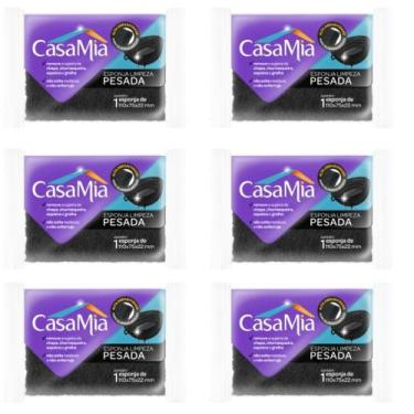 Imagem de Kit 6 Esponjas Limpeza Pesada, Churrasqueira, Grelha Casamia, Preto