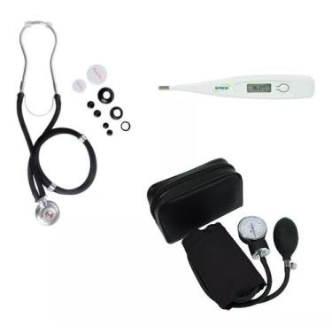 Imagem de Kit Academico Esfigmomanometro + Estetoscopio + Termometro - Premium, 