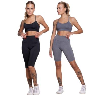 Imagem de KIT 2 Conjunto Bermuda Ciclista E Top Alça Fina Serra e Mar Roupa Para Academia Moda Fitness-Feminino