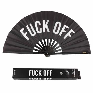 Imagem de Fisura – Ventilador dobrável portátil grande. Ventilador Rave original com mensagem. Ventilador XXL Ventilador de madeira dobrável. Ventilador de festa. Dimensões: 64 x 33 cm (desligado, preto)