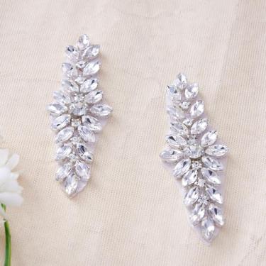 Imagem de Aplique de strass com motivo de remendo de ferro no remendo DIY cristais aplique de strass aplique de costura para vestidos de casamento com faixa de cinto de noiva (2 ct / A 3,10 cm x L 1,5 cm)