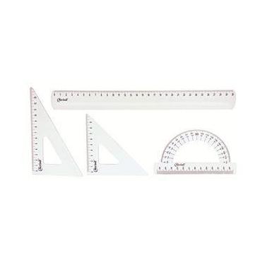 Imagem de Kit Régua 30cm Transferidor 180º Esquadro 45ºX16 E 60ºX16 CM - ACRINIL