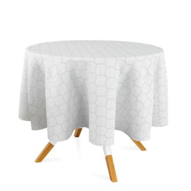 Imagem de Toalha de Mesa Redonda em Tecido Jacquard Branco Geométrico Tradiciona