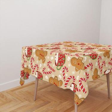 Imagem de Toalha De Mesa Quadrada 4 Lugares Tecido Oxford Natal Biscoitos, Benga