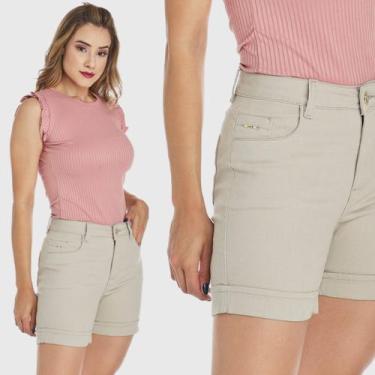 Imagem de Shorts Jeans HNO Jeans Meia Coxa Cintura Alta Bege, 46