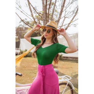 Imagem de cropped feminino gola v manga princesa tricot, Verde
